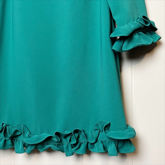 Sail to Sable Green Shift Dress 4 long sleeve mini ruffle cocktail party holiday - Picture 4 of 14
